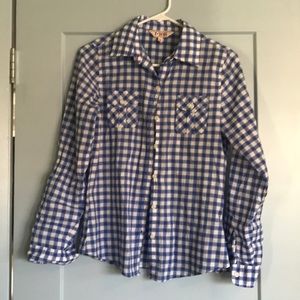 Blue and White plaid Small button up blouse
